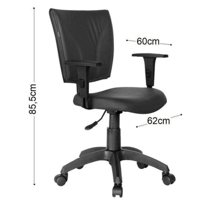 Cadeira B-ONE Giratória com Braços Reguláveis – Corino Preto – 31009 META Móveis para Escritório em Anápolis Executiva 6