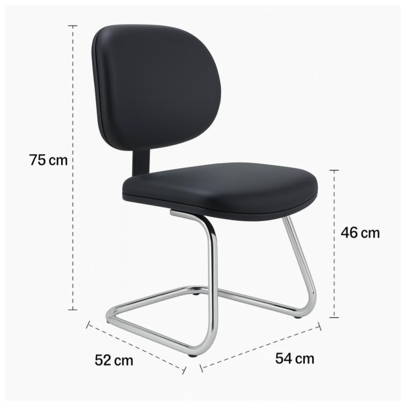 Cadeira Executiva LISA Base em “S” CROMADA – Corino Preto – 31015 META Móveis para Escritório em Anápolis Cadeiras Fixas 5