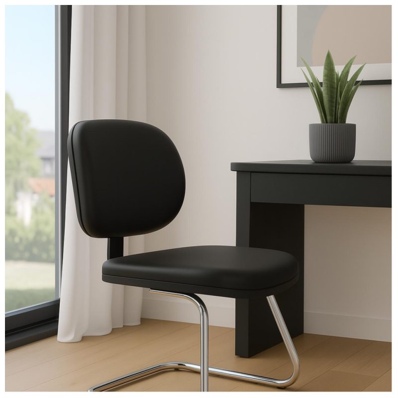 Cadeira Executiva LISA Base em “S” CROMADA – Corino Preto – 31015 META Móveis para Escritório em Anápolis Cadeiras Fixas 8