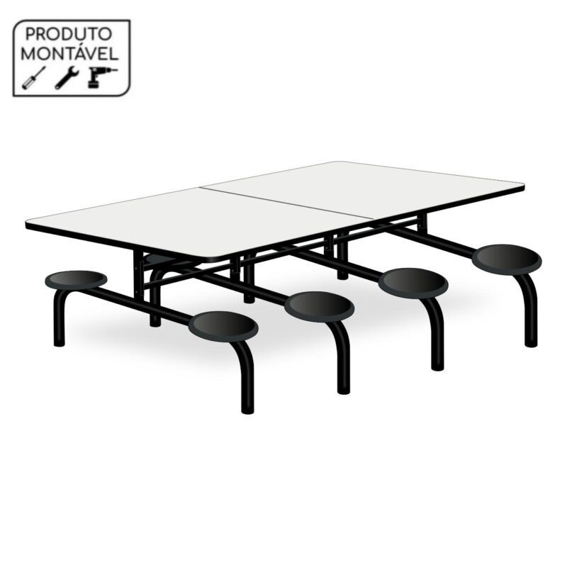 Mesa para Refeitório 8 Lugares MDP Branco de 25 mm FIXO – 50045 META Móveis para Escritório em Anápolis Fixo 2