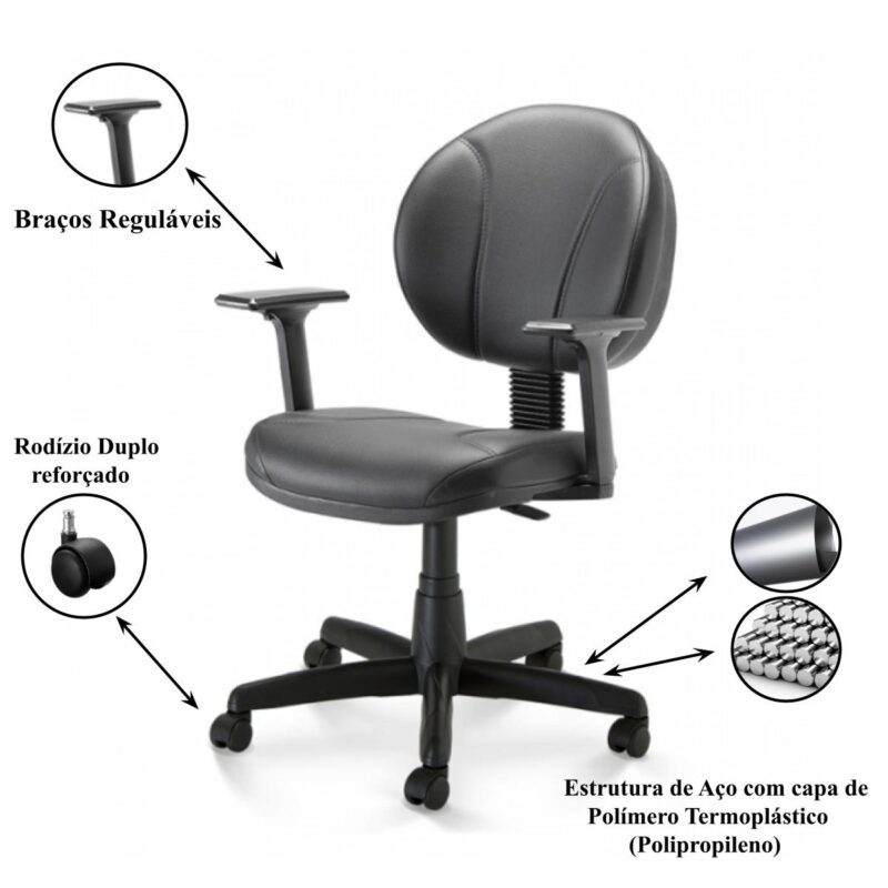 Cadeira de Escritório Executiva PLUS COSTURADA c/ Braços Reguláveis – 32980 META Móveis para Escritório em Anápolis Executiva 4