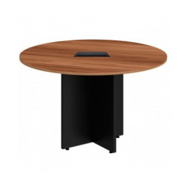 Mesa de Reunião Redonda c/ Caixa de Tomadas -1,10×1,10×0,74m – NOGAL SEVILHA / PRETO – 21418 META Móveis para Escritório em Anápolis Mesa de Reunião 6
