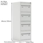 Arquivo de Aço 04 Gav. – CHAPA # 26- S/ TRILHO TELESC – (50cm) – 1,33×0,47×0,50m – CZ/CZ – W3 – 18000 META Móveis para Escritório em Anápolis Arquivo de Aço 8