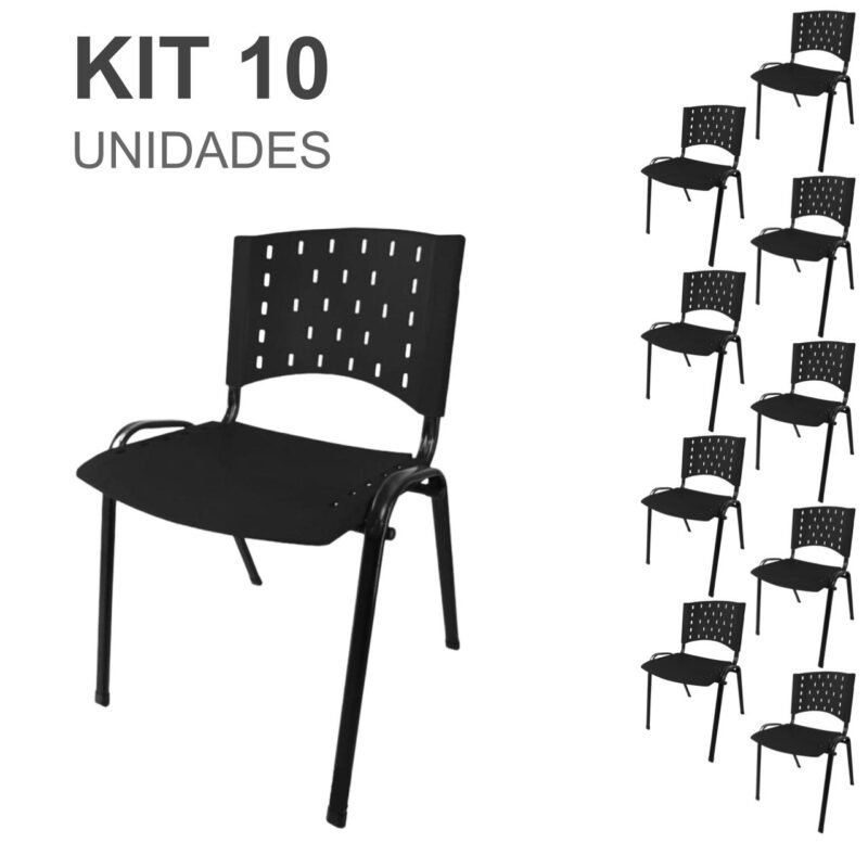 Kit 10 Cadeiras Plásticas 04 pés – COR PRETO – 24001 META Móveis para Escritório em Anápolis Plástica 2