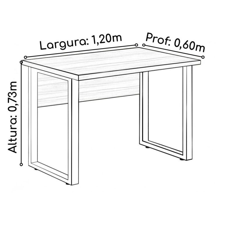 Mesa Escritório PÉ QUADRO – 1,20×0,60m – S/ Gavetas – MARSALA/PRETO – 25469 META Móveis para Escritório em Anápolis Linha 30 mm 3