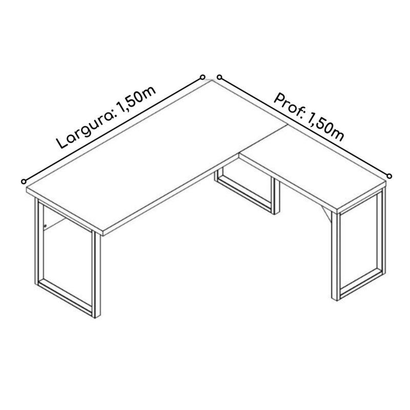 Mesa em L PÉ QUADRO (Mesa 1,50m + Mesa Auxiliar) – S/ Gavetas NOGAL SEVILHA/PRETO – 24476 META Móveis para Escritório em Anápolis Linha 40 mm 5