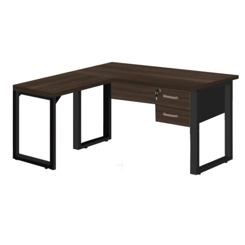 Mesa em L com PÉ QUADRO – (Mesa 1,70m + Mesa Auxiliar) – C/ Gavetas MARSALA/PRETO – 25479 META Móveis para Escritório em Anápolis Linha 30 mm 2