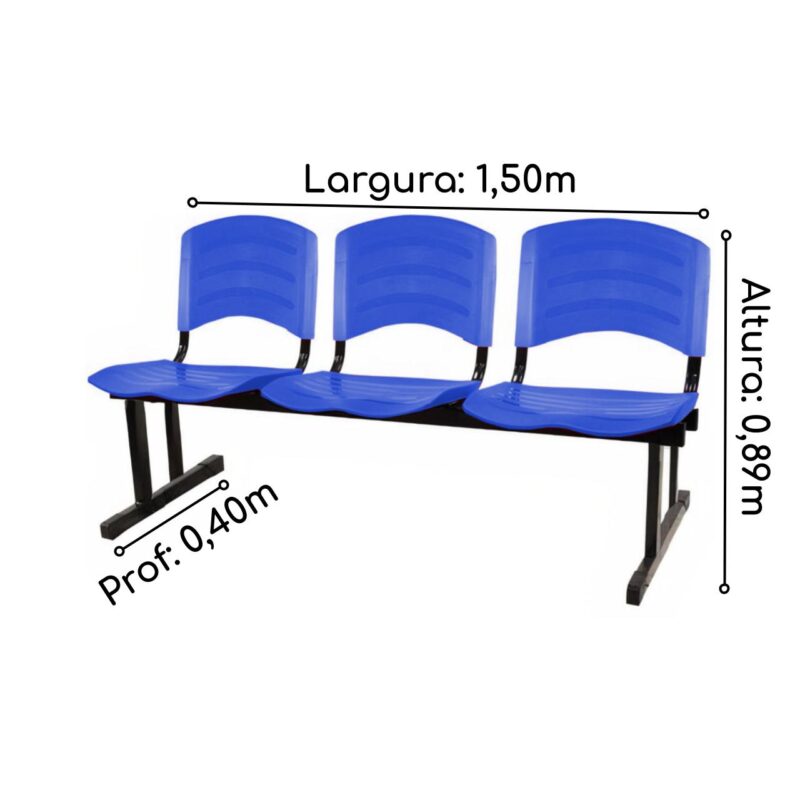 Kit 05 Cadeiras Longarinas PLÁSTICAS 03 Lugares – Cor Azul 33052 META Móveis para Escritório em Anápolis Longarinas 6
