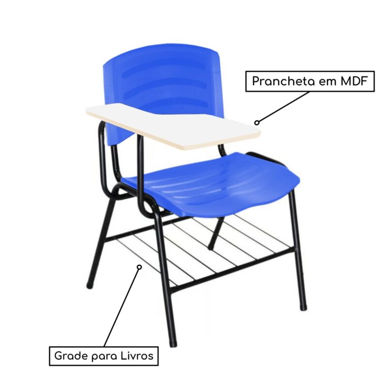 Cadeira Universitária Plástica Prancheta MDF – COR AZUL 34016 META Móveis para Escritório em Anápolis Carteira Escolar 3