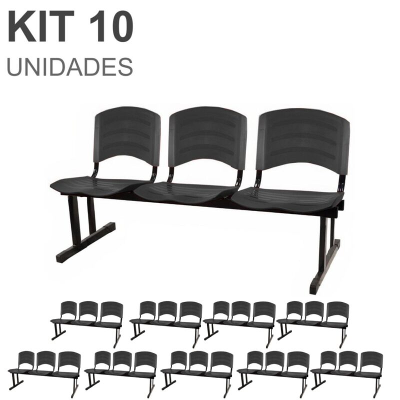 Kit 10 Cadeiras Longarinas PLÁSTICA 03 Lugares – Cor PRETO 33039 META Móveis para Escritório em Anápolis Longarinas 2