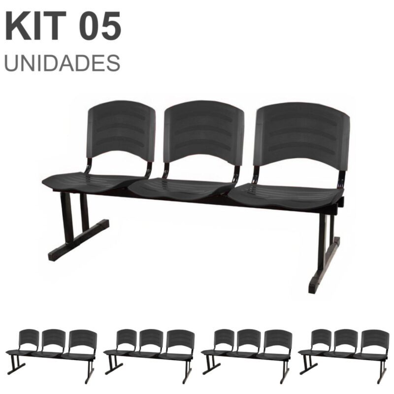 Kit 05 Cadeiras Longarinas PLÁSTICA 03 Lugares – Cor PRETO 33034 META Móveis para Escritório em Anápolis Longarinas 2