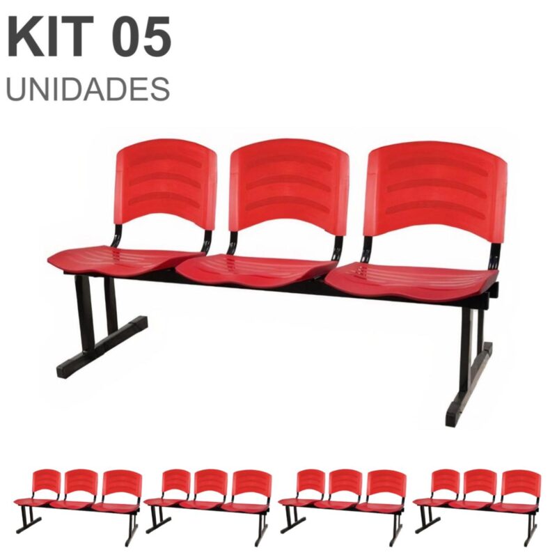 Kit 05 Cadeiras Longarinas PLÁSTICAS 03 Lugares – Cor Vermelho 33043 META Móveis para Escritório em Anápolis Longarinas 2