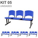 Kit 05 Cadeiras Longarinas PLÁSTICAS 03 Lugares – Cor Azul 33052 META Móveis para Escritório em Anápolis Longarinas 7