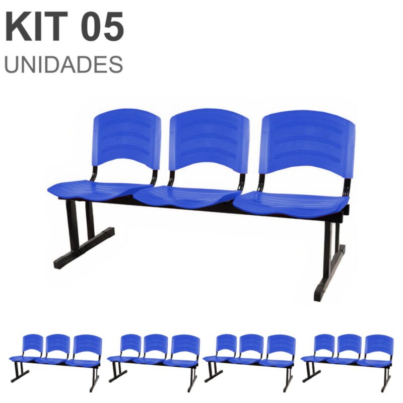 Kit 05 Cadeiras Longarinas PLÁSTICAS 03 Lugares – Cor Azul 33052 META Móveis para Escritório em Anápolis Longarinas 2