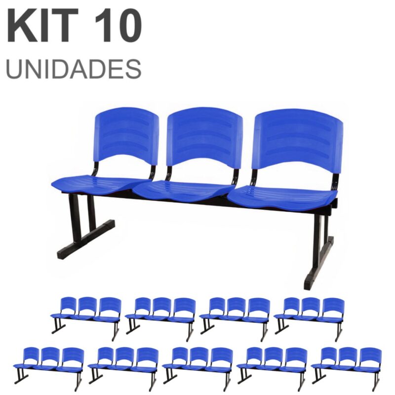 Kit 10 Cadeiras Longarinas PLÁSTICAS 03 Lugares – Cor Azul 33057 META Móveis para Escritório em Anápolis Longarinas 2