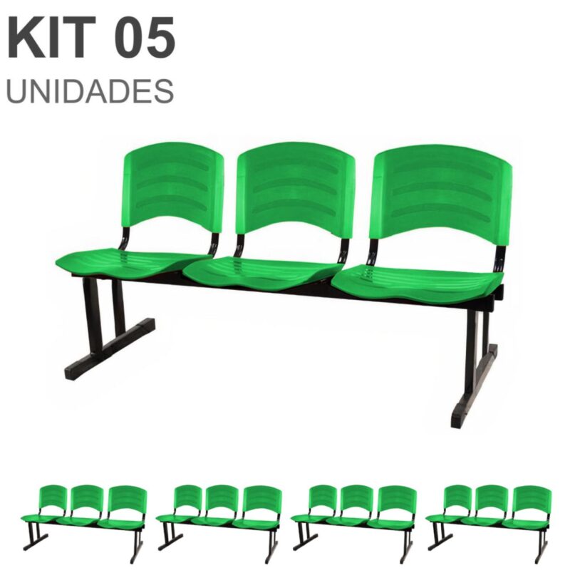 Kit 05 Cadeiras Longarinas PLÁSTICAS 03 Lugares – Cor Verde 33061 META Móveis para Escritório em Anápolis Longarinas 2