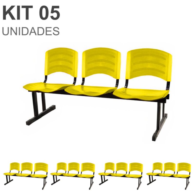 Kit 05 Cadeiras Longarinas PLÁSTICAS 03 Lugares – Cor Amarelo 33080 META Móveis para Escritório em Anápolis Longarinas 2