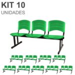 Kit 10 Cadeiras Longarinas PLÁSTICAS 03 Lugares – Cor Verde 33066 META Móveis para Escritório em Anápolis Longarinas 7
