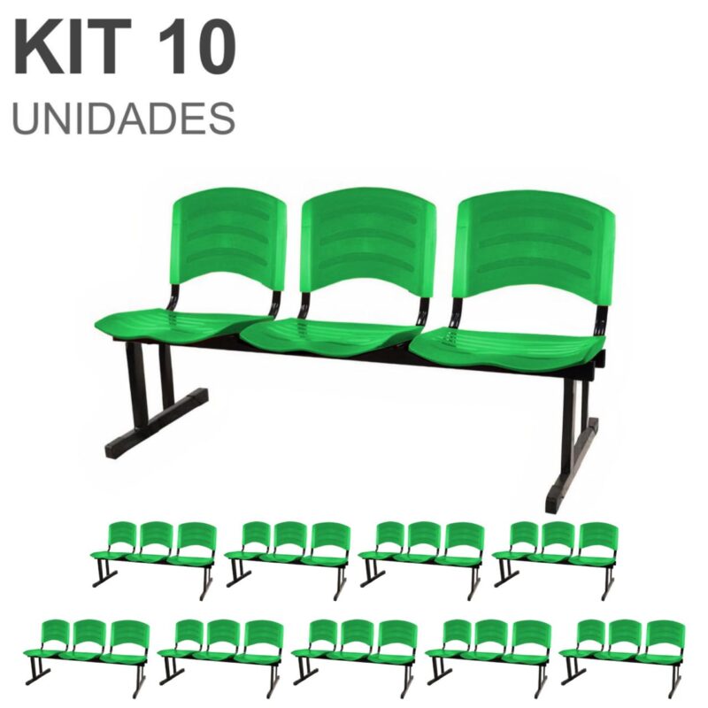 Kit 10 Cadeiras Longarinas PLÁSTICAS 03 Lugares – Cor Verde 33066 META Móveis para Escritório em Anápolis Longarinas 2