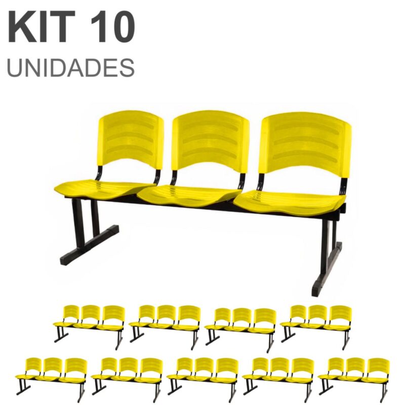 Kit 10 Cadeiras Longarinas PLÁSTICAS 03 Lugares – Cor Amarelo 33085 META Móveis para Escritório em Anápolis Longarinas 2