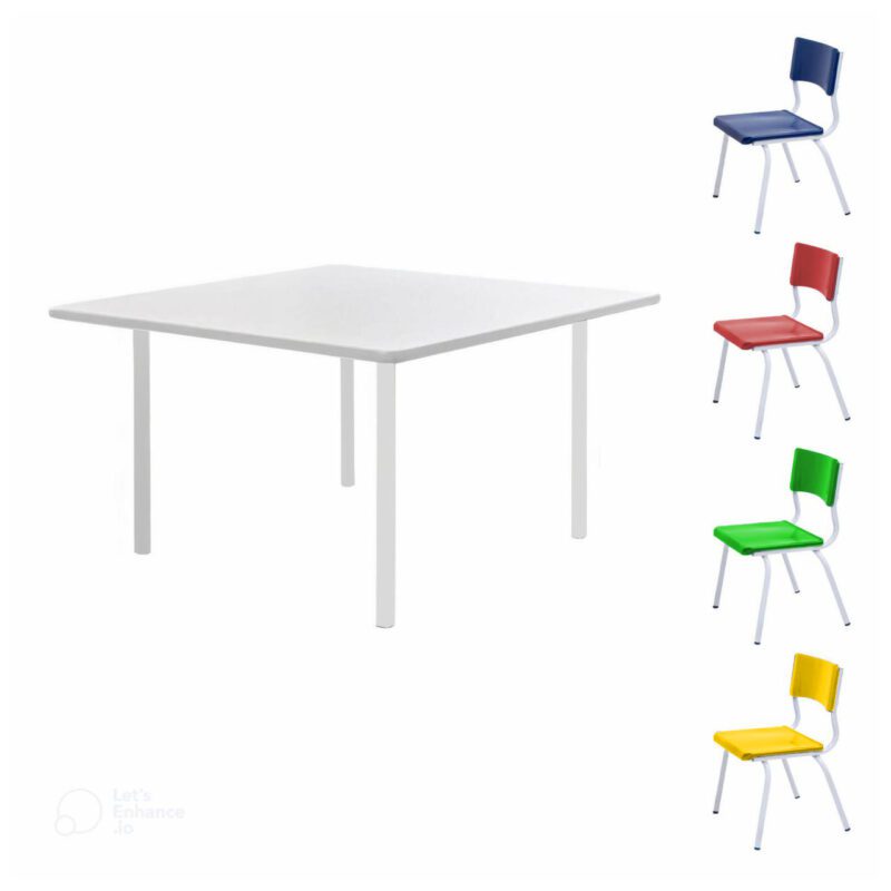Conjunto Quadrado c/ 04 Cadeiras COLORIDO – TAMPO BRANCO – 06 a 09 Anos – INFANTO JUVENIL – PMD – 41096 META Móveis para Escritório em Anápolis Juvenil 2