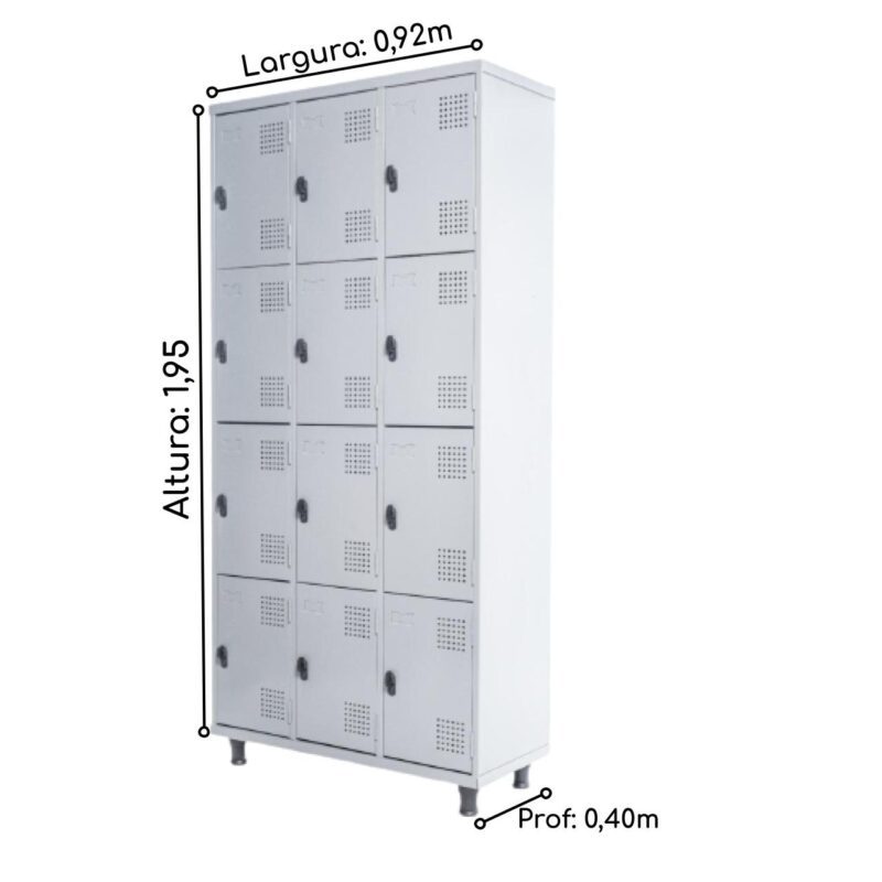 Armário Roupeiro de Aço c/ 12 Portas PEQUENAS – 1,95×0,92×0,40m – SA – CZ/CZ – 14001 META Móveis para Escritório em Anápolis Roupeiro de Aço 4