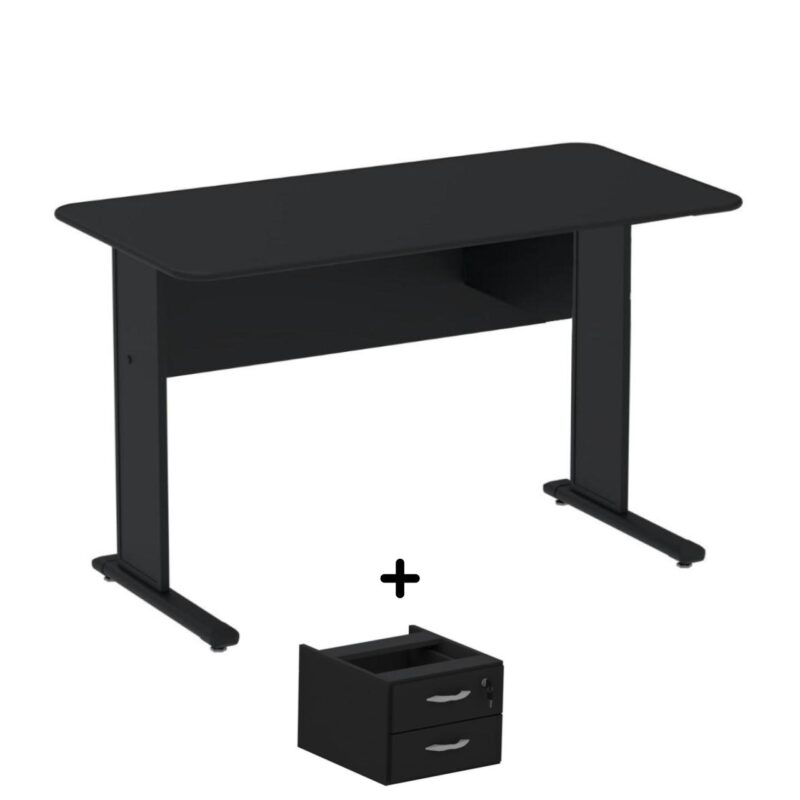 Mesa Escritório 1,20×0,60m c/ Gavetas – Cor Preto – 44090 META Móveis para Escritório em Anápolis Linha 15 mm 2