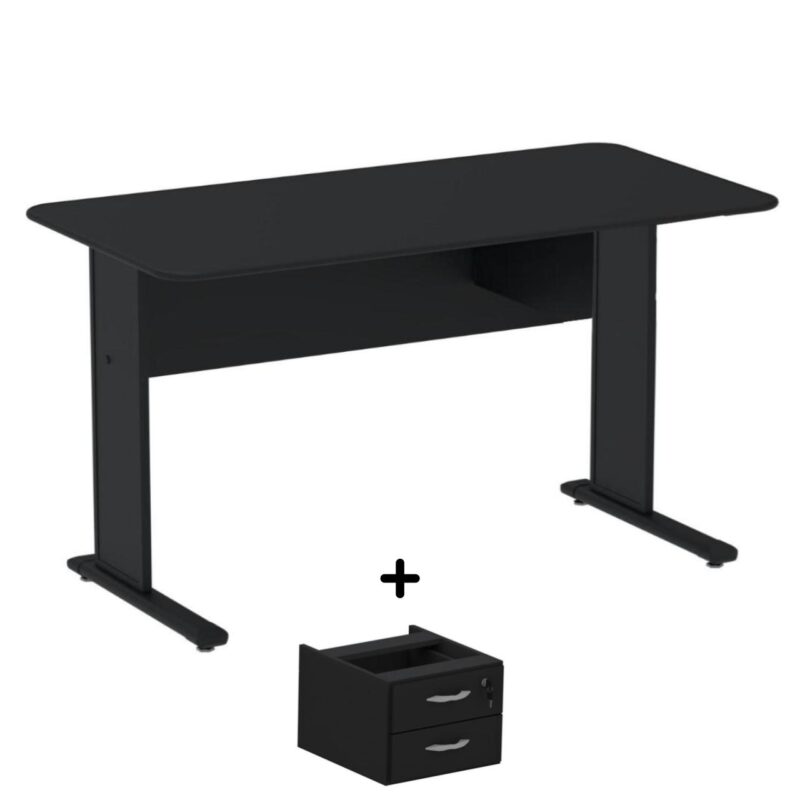 Mesa Escritório 1,50×0,60m c/ Gavetas – Cor Preto – 44093 META Móveis para Escritório em Anápolis Linha 15 mm 2