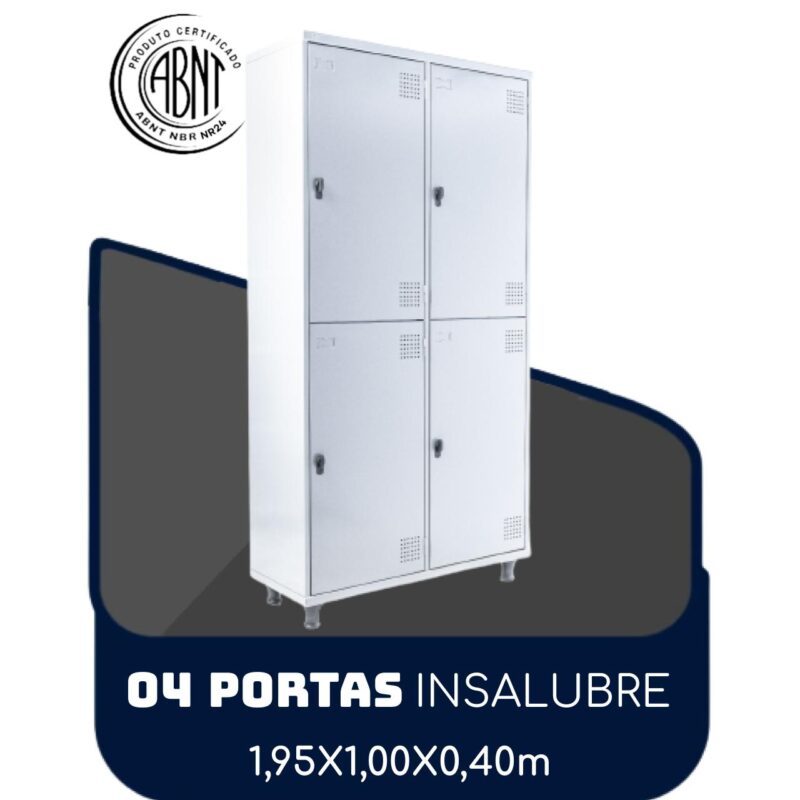 Roupeiro de Aço INSALUBRE com 04 Portas – 1,95×1,00×0,40m – CZ/CZ – SA – 14006 META Móveis para Escritório em Anápolis Roupeiro de Aço 2