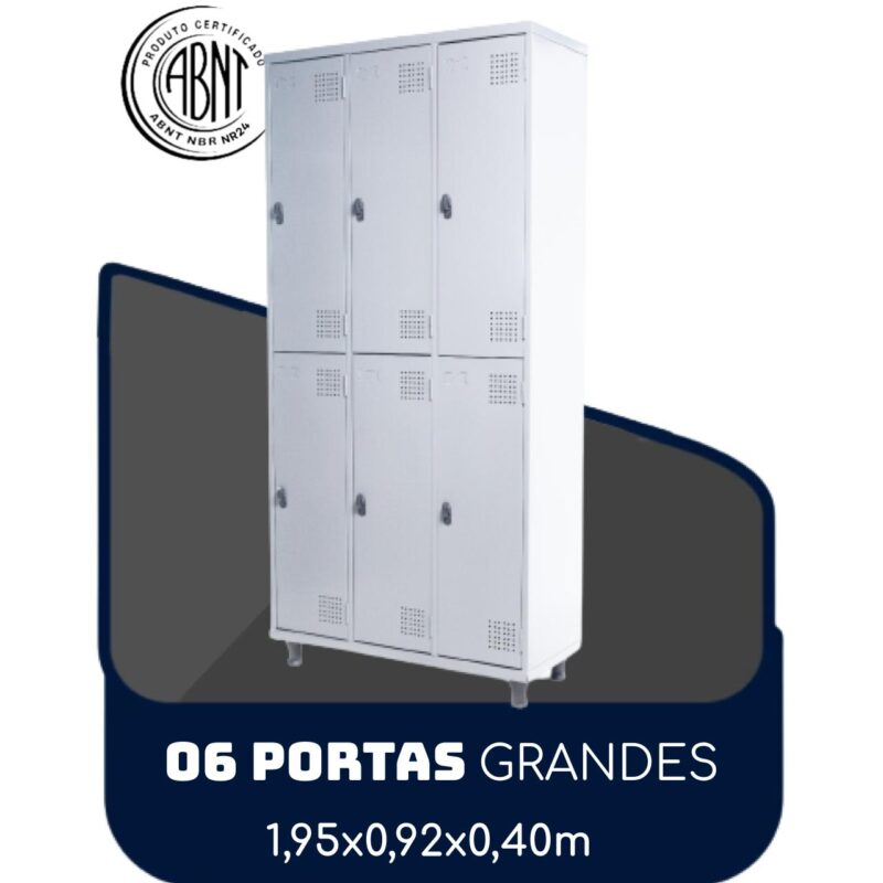 Armário Roupeiro de Aço c/ 06 Portas GRANDES – 1,95×0,92×0,40m – SA – CZ/CZ – 14009 META Móveis para Escritório em Anápolis Roupeiro de Aço 2