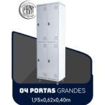 Armário Roupeiro de Aço c/ 04 Portas GRANDES – 1,95×0,62×0,40m – SA – CZ/CZ – 14008 META Móveis para Escritório em Anápolis Roupeiro de Aço 6