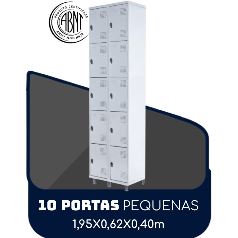 Armário Roupeiro de Aço c/ 10 Portas PEQUENAS – 1,95×0,62×0,40m – SA – CZ/CZ – 14010 META Móveis para Escritório em Anápolis Roupeiro de Aço 2