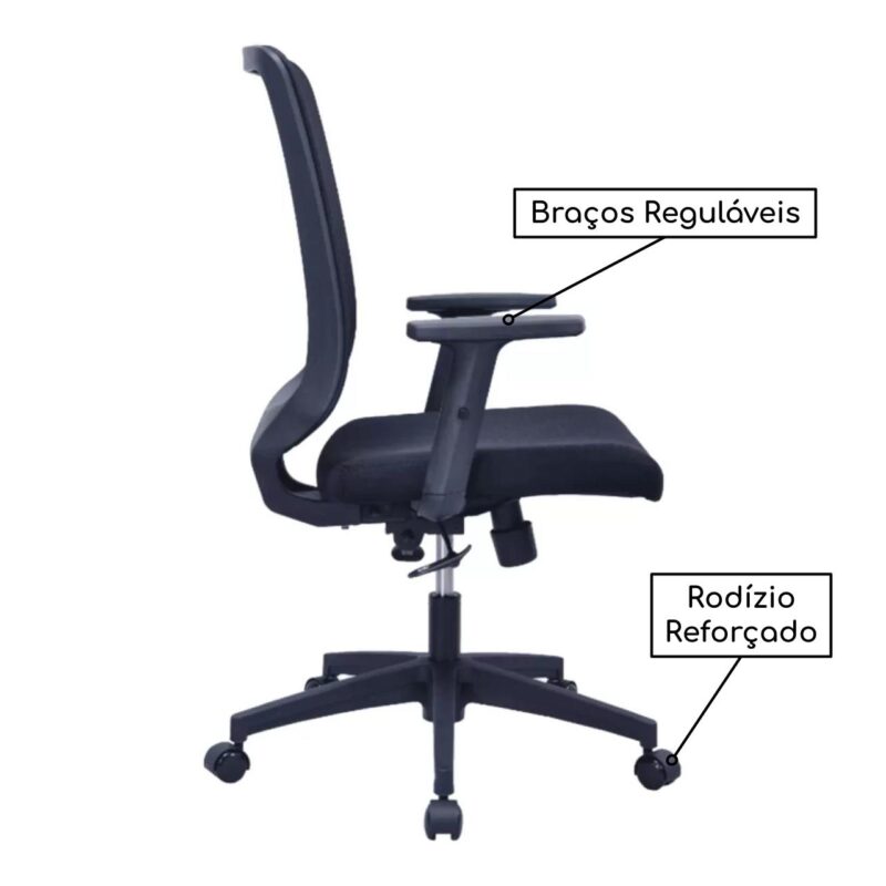 Cadeira de Escritório Diretor TELA TURIM – COR PRETO – PMD – 34005 META Móveis para Escritório em Anápolis Cadeira de Tela 4