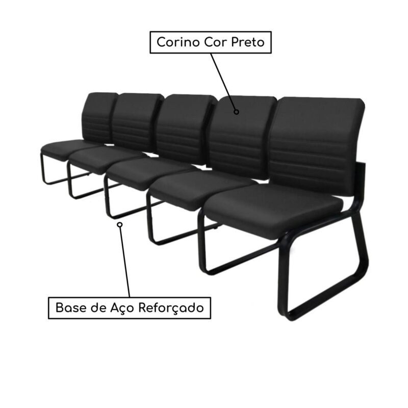 Cadeira Longarina 05 Lugares ESTOFADA – LYON – Cor Preto – 33123 META Móveis para Escritório em Anápolis Longarinas 4