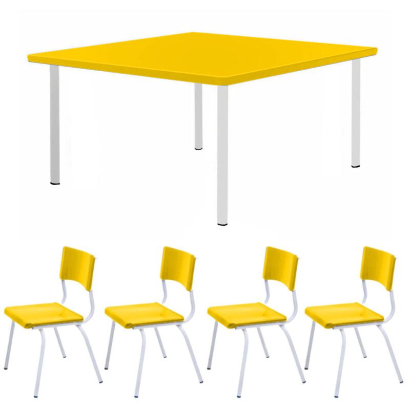 Conjunto Quadrado c/ 04 Cadeiras COR AMARELO – TAMPO PLÁSTICO – 02 a 06 Anos – INFANTIL – 44002 META Móveis para Escritório em Anápolis Infantil 2