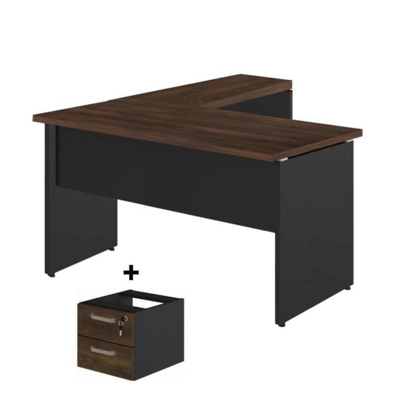 Mesa em L (Mesa 1,35m + Mesa Auxiliar) – C/ Gavetas MARSALA/PRETO – 25423 META Móveis para Escritório em Anápolis Linha 30 mm 2