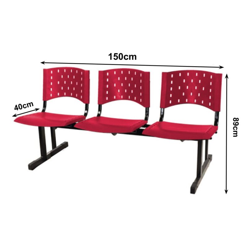 Longarina PLÁSTICA 03 Lugares – COR VERMELHA 33073 META Móveis para Escritório em Anápolis Longarinas 3