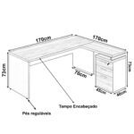 Mesa Escritório em “L” c/ Gaveteiro 1,70×1,60m Marsala/Preto – 23481 META Móveis para Escritório em Anápolis Linha 30 mm 9