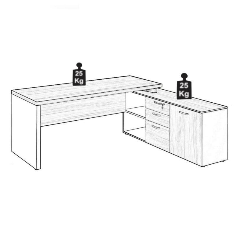 Mesa Escritório Diretorzinha c/ Aparador – Pé de MADEIRA – 1,90×1,60m MARSALA / PRETO – 23487 META Móveis para Escritório em Anápolis Linha 30 mm 5