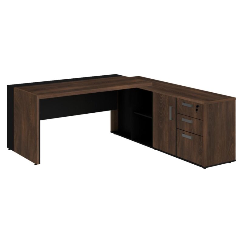 Mesa PRESIDENTE c/ Armário Pedestal – 1,82×1,80m MARSALA / PRETO – 23483 META Móveis para Escritório em Anápolis Linha 30 mm 2