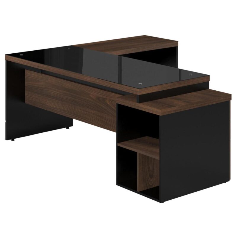 Mesa PEDESTAL VIDRO FUMÊ com MESA AUXILIAR – 1,92×1,60m MARSALA / PRETO – 23486 META Móveis para Escritório em Anápolis Linha 30 mm 2