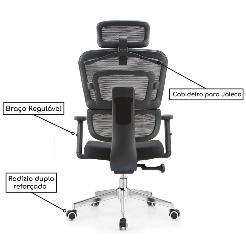 Cadeira de Escritório Presidente tela ARES Giratória – Cor Preto – PMD – 30063 META Móveis para Escritório em Anápolis Cadeira de Tela 5