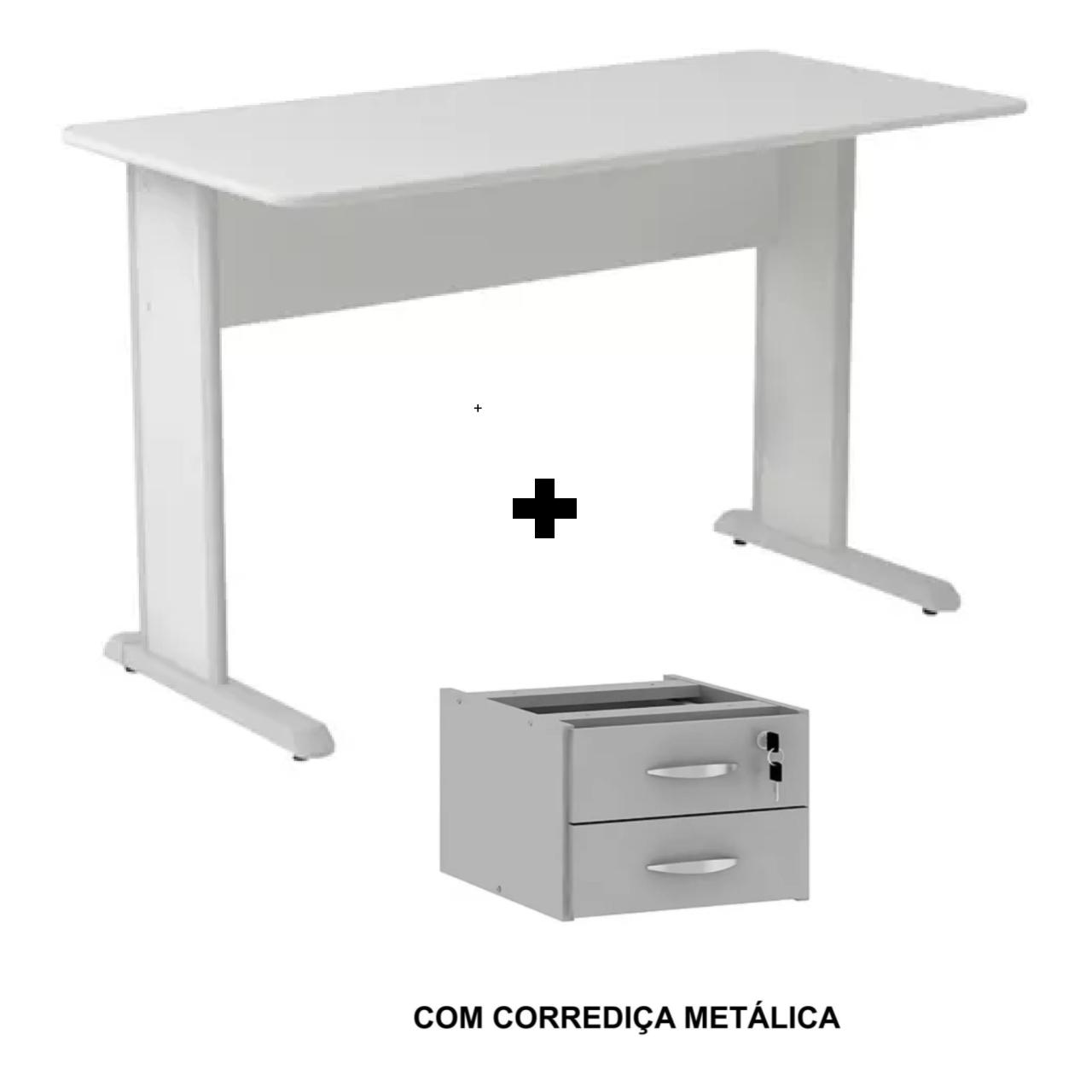 Mesa Escritório 1,20×0,60m – Com Gavetas – MAXXI – CINZA/CINZA – 53084 META Móveis para Escritório em Anápolis JOB Cinza 15 mm