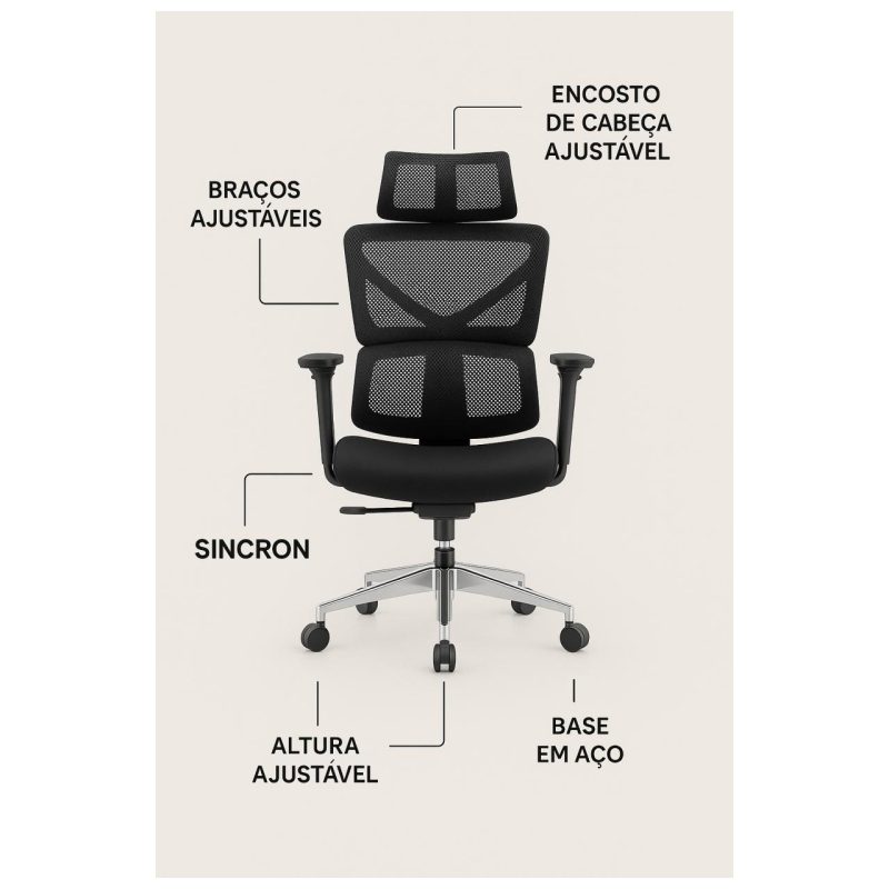 Cadeira de Escritório Presidente Tela TITAN – Cor Preto – 30067 META Móveis para Escritório em Anápolis Cadeira de Tela 7