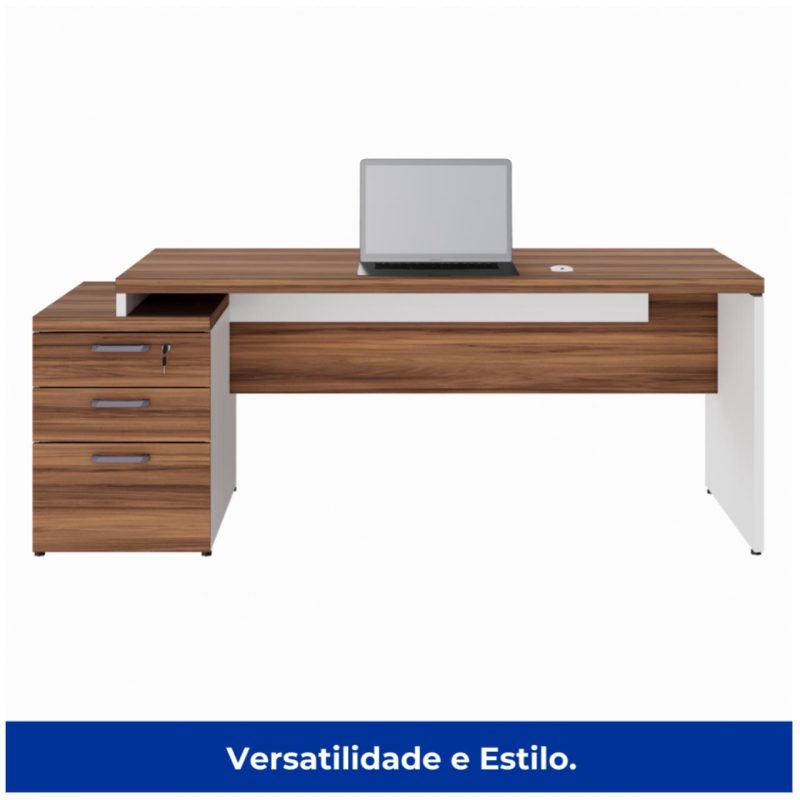 Mesa PEDESTAL RETA (03 Gav.) – 1,92X0,70m – WORKSTART – NOGAL SEVILHA/BRANCO- 34405 META Móveis para Escritório em Anápolis Linha 40 mm Nogal – Branco 4
