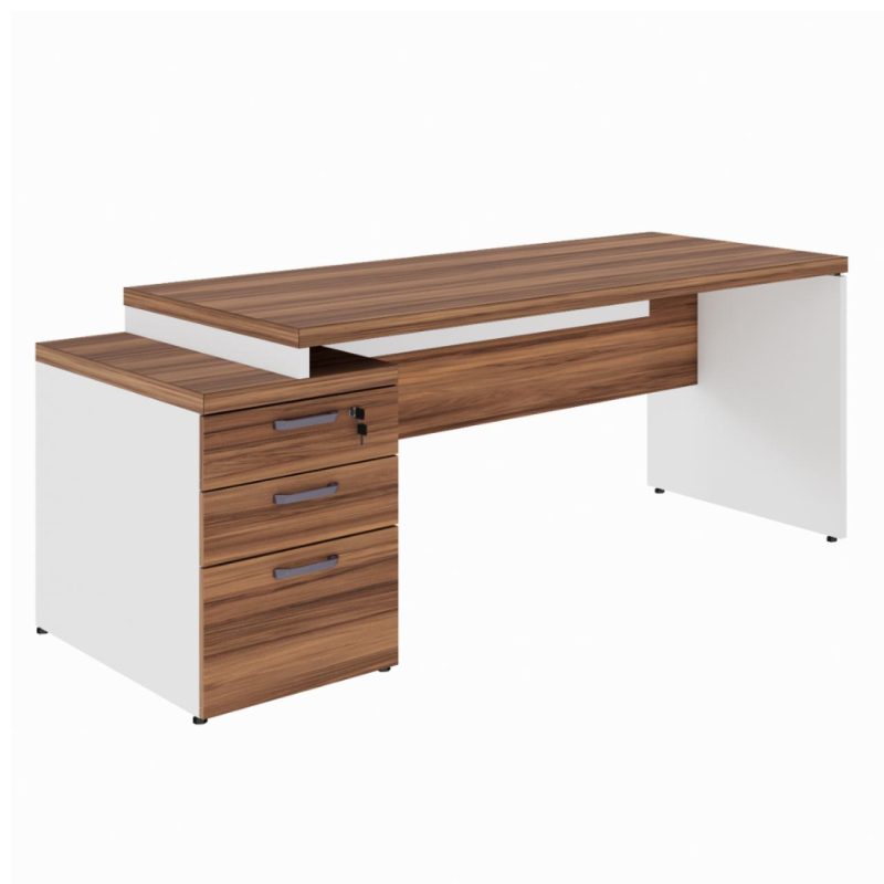 Mesa PEDESTAL RETA (03 Gav.) – 1,92X0,70m – WORKSTART – NOGAL SEVILHA/BRANCO- 34405 META Móveis para Escritório em Anápolis Linha 40 mm Nogal – Branco 2