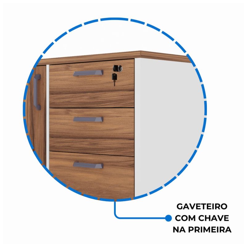 Mesa Escritório PRESIDENTE c/ Armário Pedestal – 1,82×1,80m – NOGAL SEVILHA/BRANCO – 34602 META Móveis para Escritório em Anápolis Linha 40 mm Nogal – Branco 6