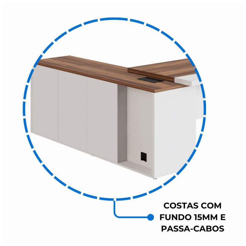 Mesa Escritório PRESIDENTE c/ Armário Pedestal – 1,82×1,80m – NOGAL SEVILHA/BRANCO – 34602 META Móveis para Escritório em Anápolis Linha 40 mm Nogal – Branco 8