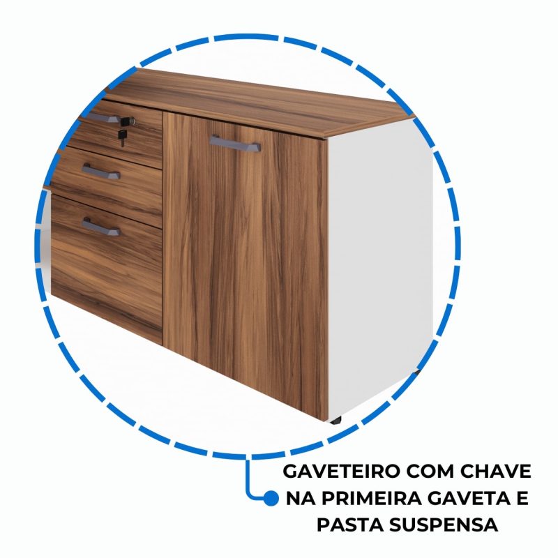 Mesa Diretorzinha c/ Aparador – Pé de MADEIRA – 1,90×1,50m – NOGAL SEVILHA / BRANCO – 34426 META Móveis para Escritório em Anápolis Linha 40 mm Nogal – Branco 7
