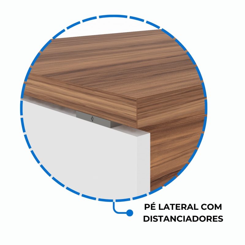 Mesa Diretorzinha c/ Aparador – Pé de MADEIRA – 1,90×1,50m – NOGAL SEVILHA / BRANCO – 34426 META Móveis para Escritório em Anápolis Linha 40 mm Nogal – Branco 8